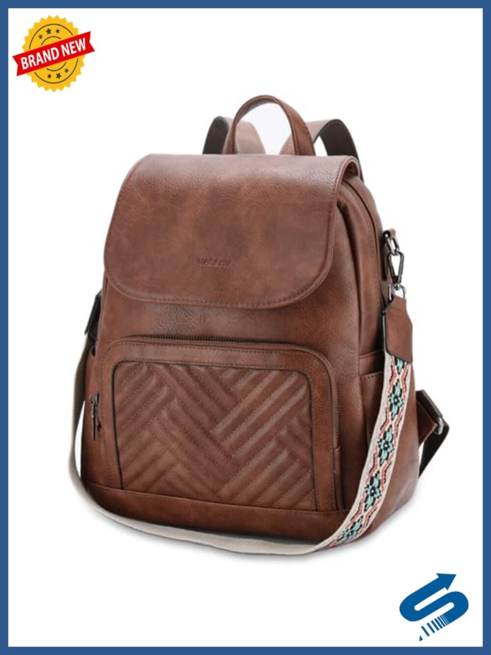 Chevron Quilted Vegan Leather Flap Backpack Purse Convertible Handbag with